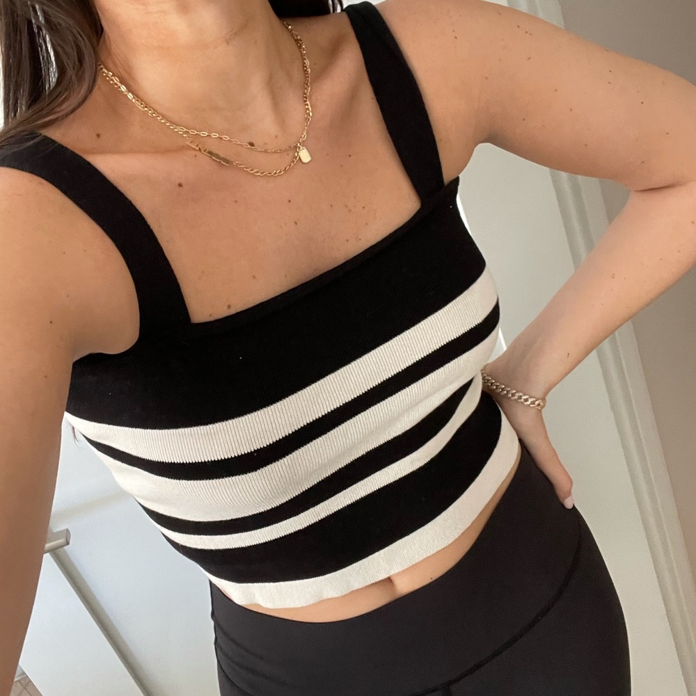 black and white striped cropped tank